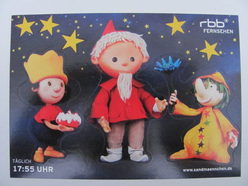 RBB Fernsehen - Sandmännchen - Postkarte mit 3 Aufklebern