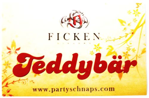 Ficken Likör - Partyaufkleber - Schriftzug mit Teddybär