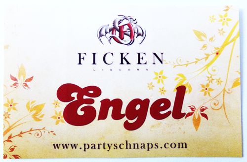Ficken Likör - Partyaufkleber - Schriftzug mit Engel