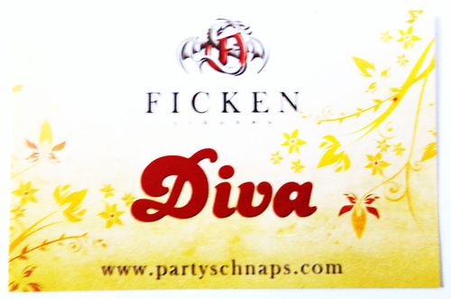 Ficken Likör - Partyaufkleber - Schriftzug mit Diva