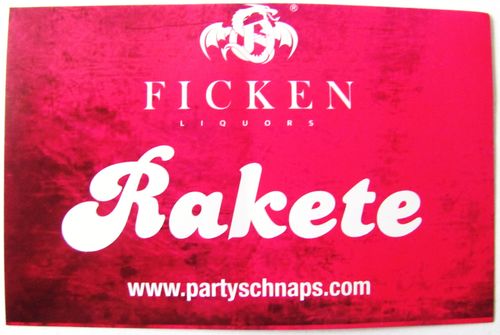 Ficken Likör - Partyaufkleber - Schriftzug mit Rakete