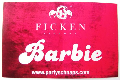Ficken Likör - Partyaufkleber - Schriftzug mit Barbie