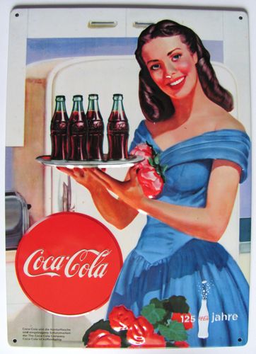 Coca Cola - Blechschild - Frau mit Tablett - 20 x 30 cm